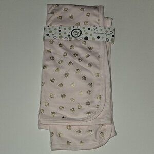 NEW Little Me 2 Ply Receiving Blanket Baby Pink Metallic Gold Hearts 100% Cotton